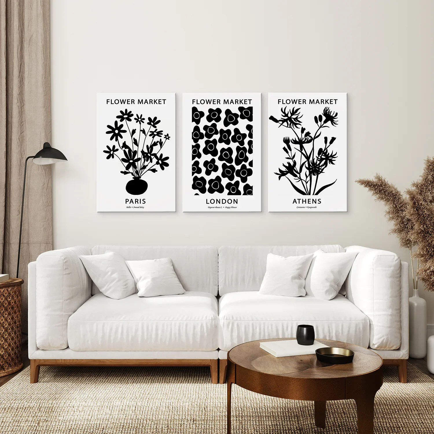 Flower Market Black and White Art Set Decor - Image 3