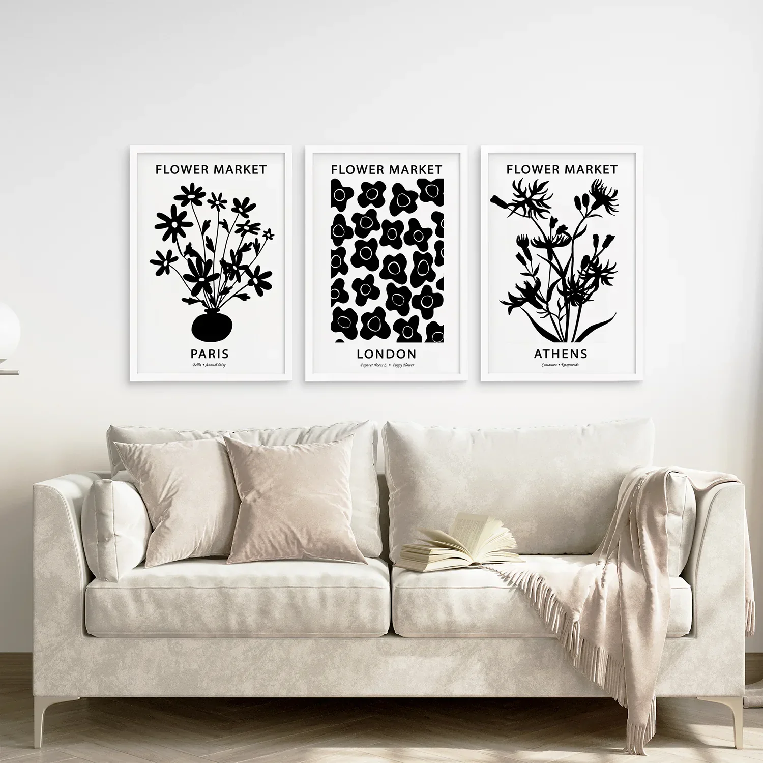 Flower Market Black and White Art Set Decor - Image 5