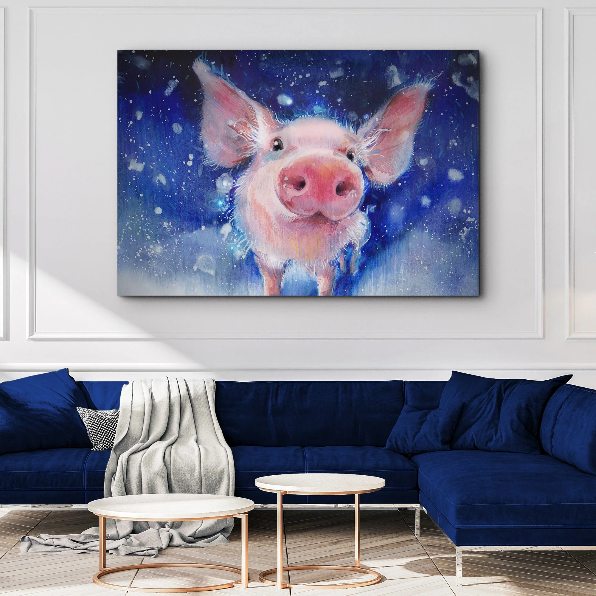 Fluffy Pig Watercolor Canvas Wall Art - Image 3