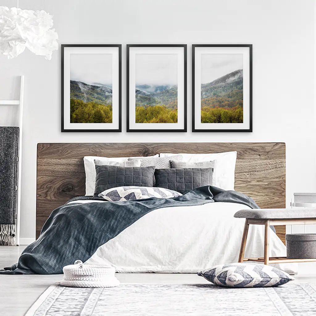 Foggy Mountains and Green Forest. Photo Triptych - Image 5