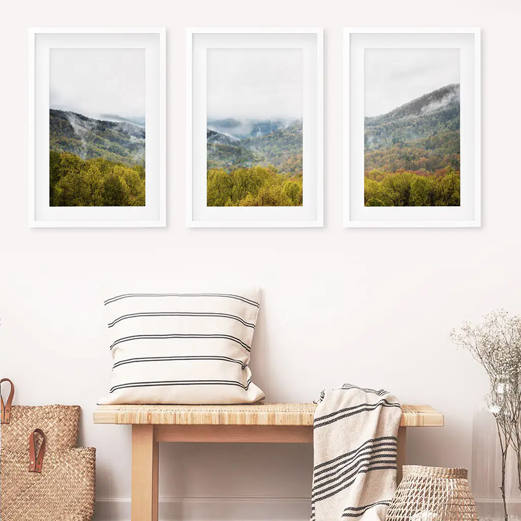 Foggy Mountains and Green Forest. Photo Triptych - Image 6