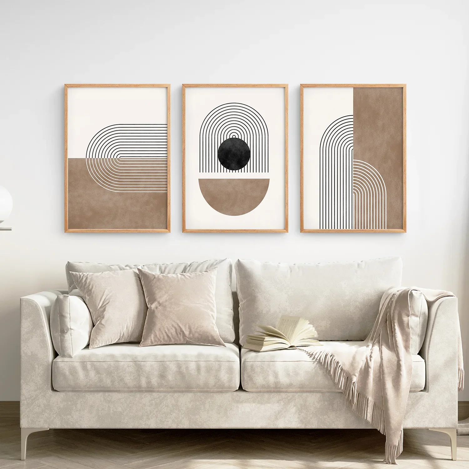 Geometric Abstract Arches Set of 3 Pieces. Black and Beige - Image 2