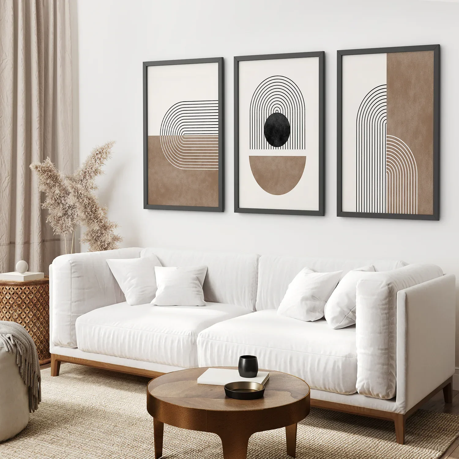 Geometric Abstract Arches Set of 3 Pieces. Black and Beige - Image 3