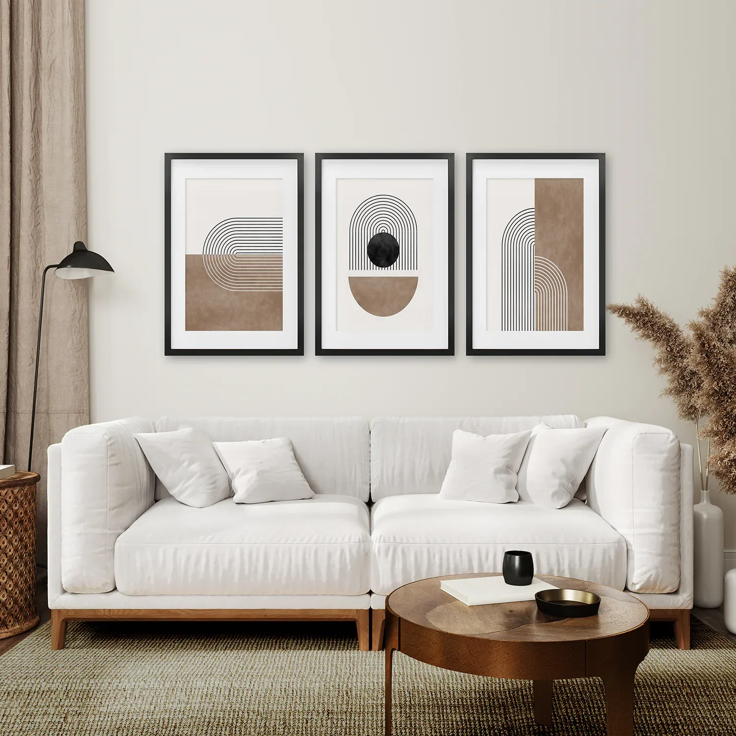 Geometric Abstract Arches Set of 3 Pieces. Black and Beige - Image 4