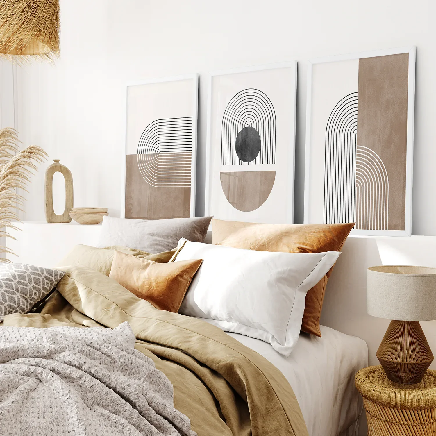 Geometric Abstract Arches Set of 3 Pieces. Black and Beige - Image 5