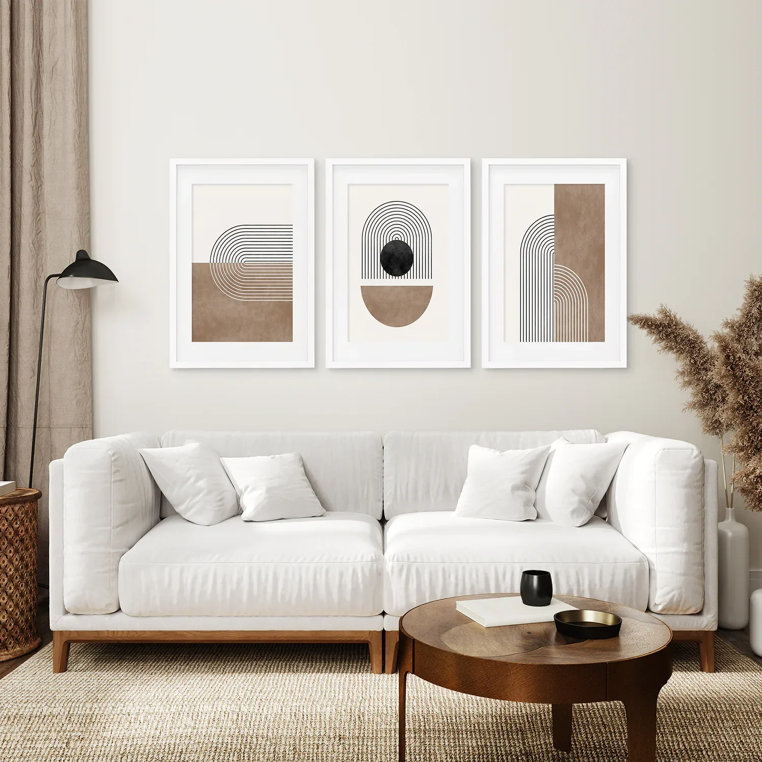 Geometric Abstract Arches Set of 3 Pieces. Black and Beige - Image 6