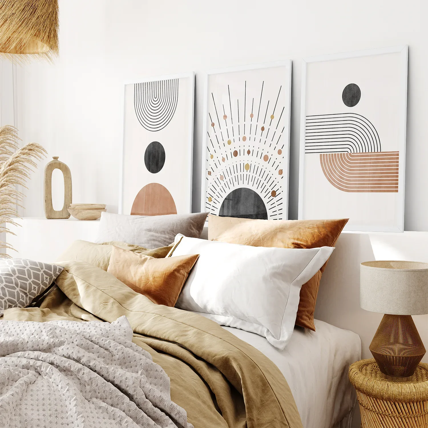 Geometric Boho Wall Art Set of 3 Pieces. Mid Century Style - Image 3
