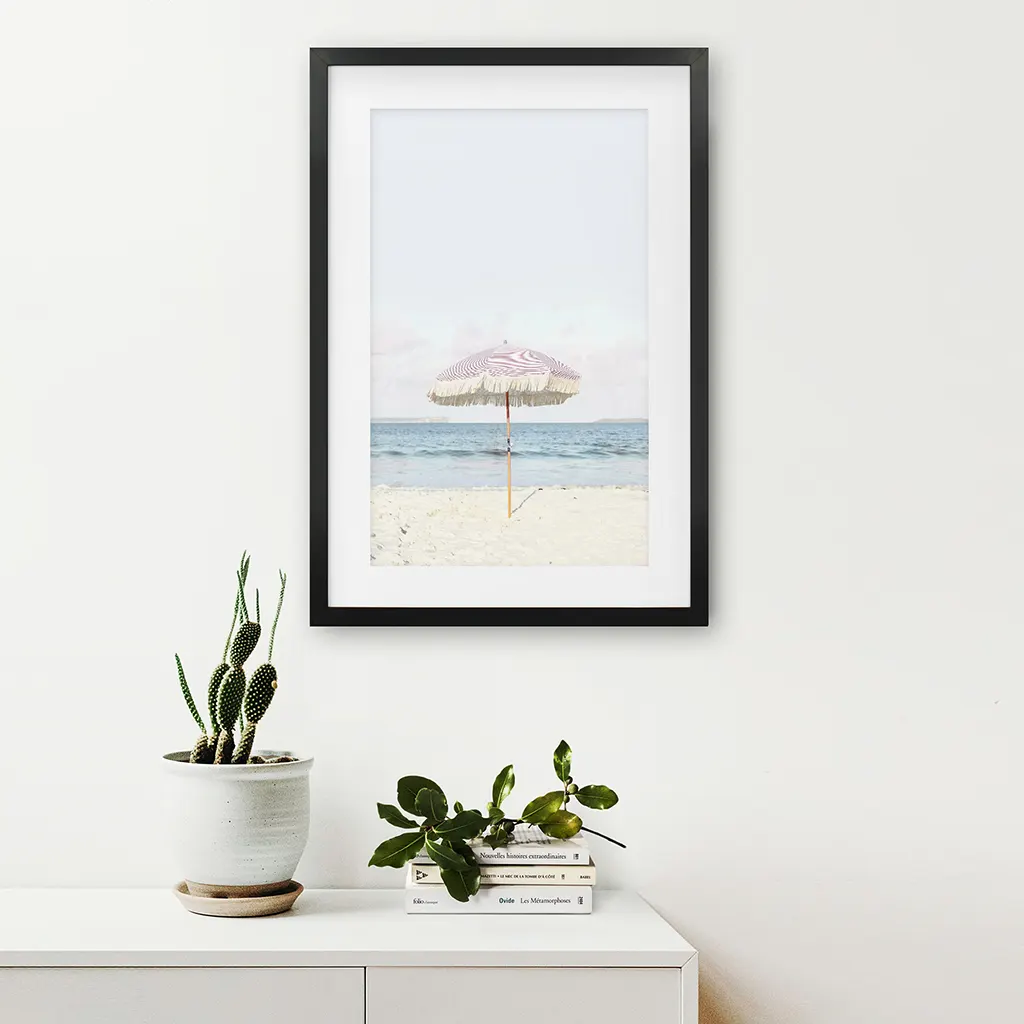 Girl's Nursery Wall Decor. Pink Umbrella, Blue Ocean - Image 4