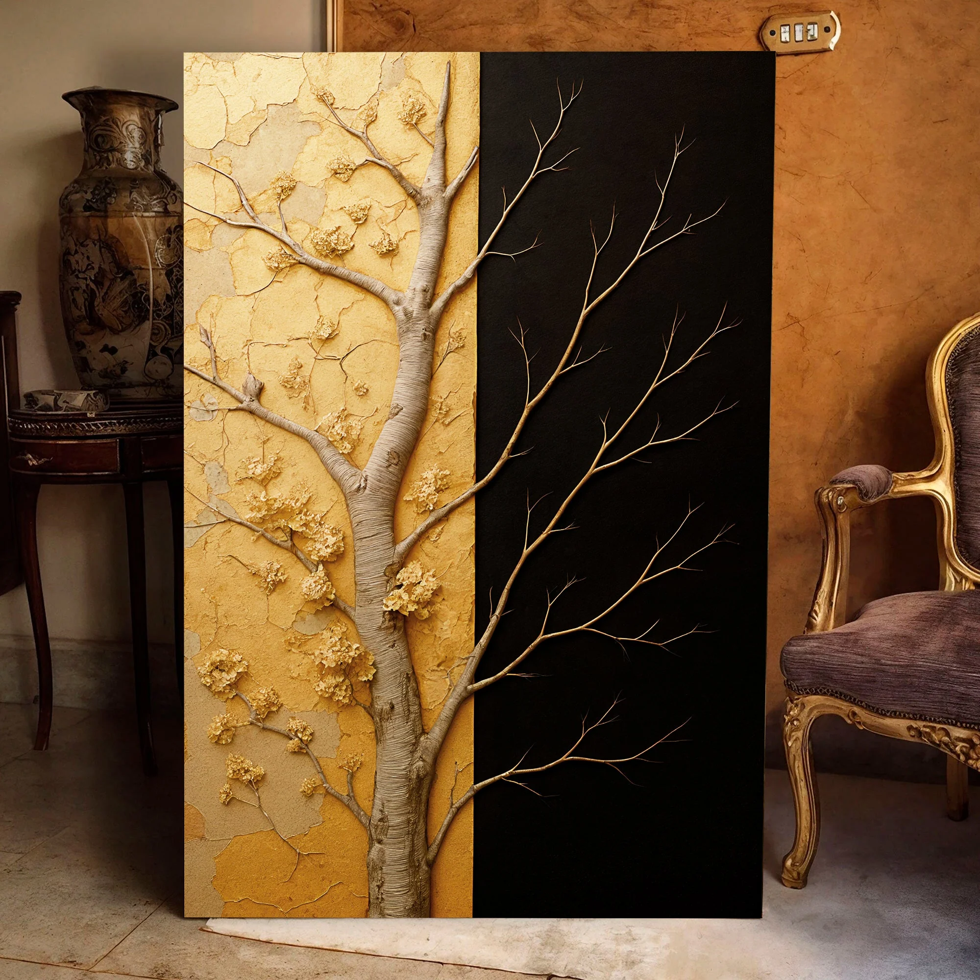 Golden Eclipse Impasto Wall Art