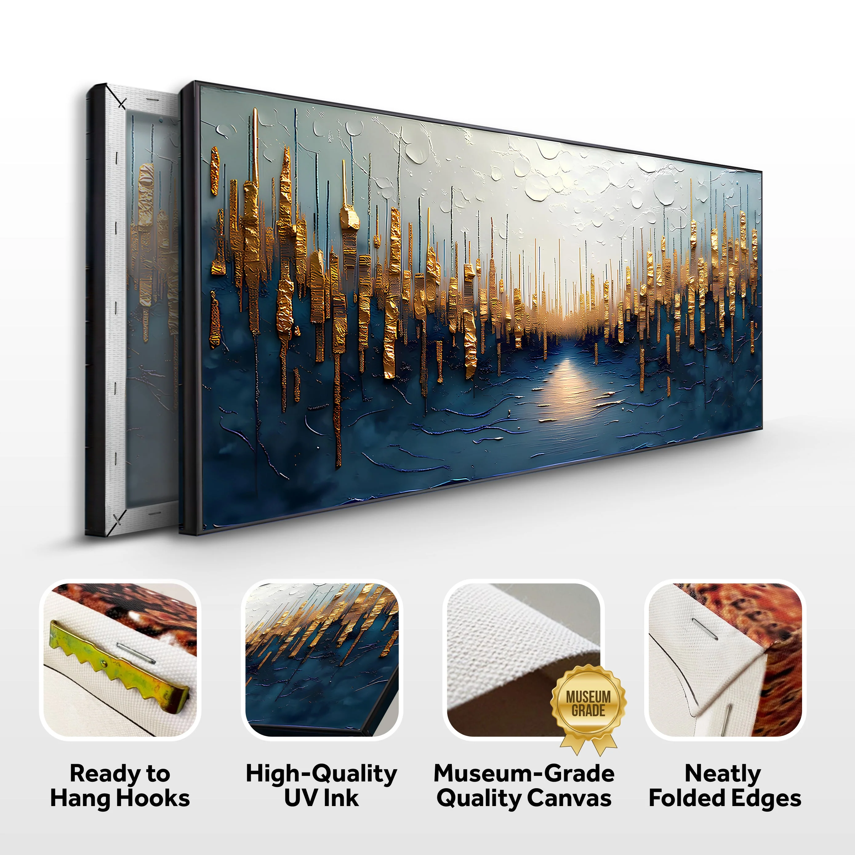 Golden Forest Reflection Abstract Impasto Wall Art - Image 8