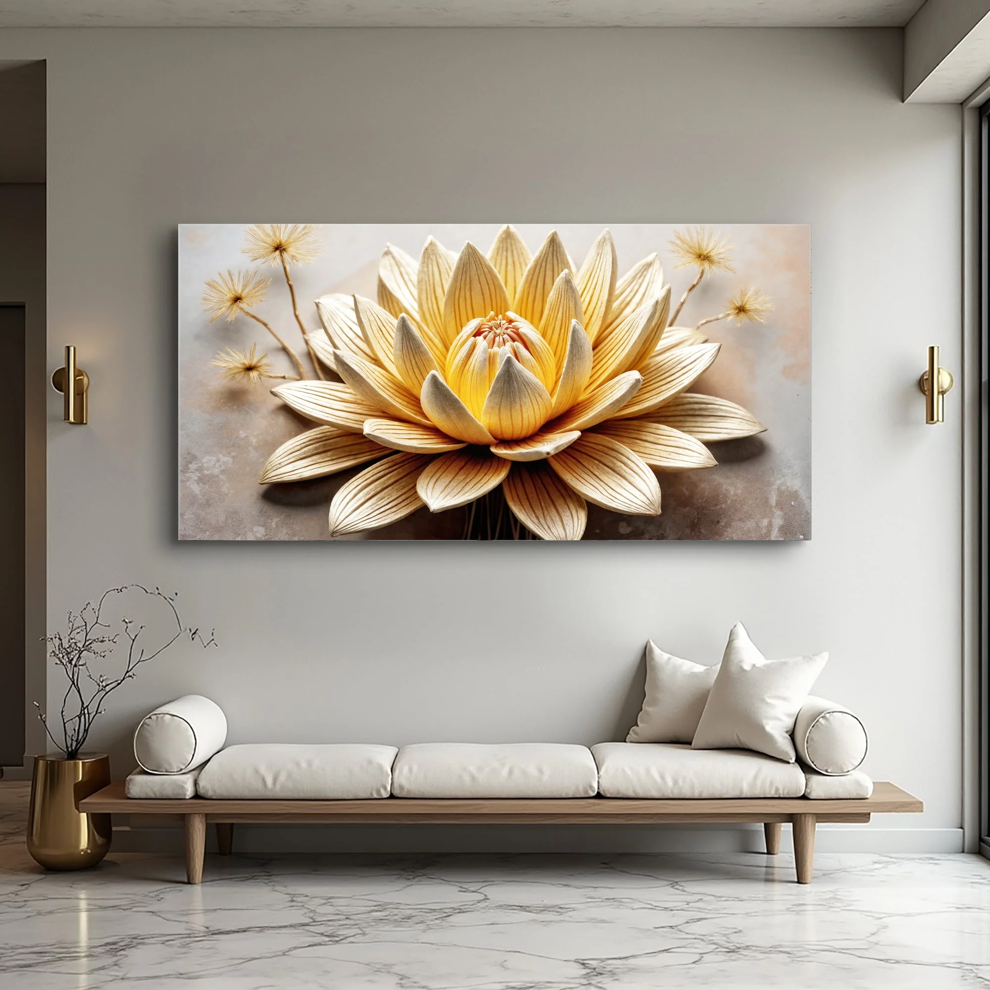 Golden Lotus Minimalist Abstract Wall Art II - Image 2