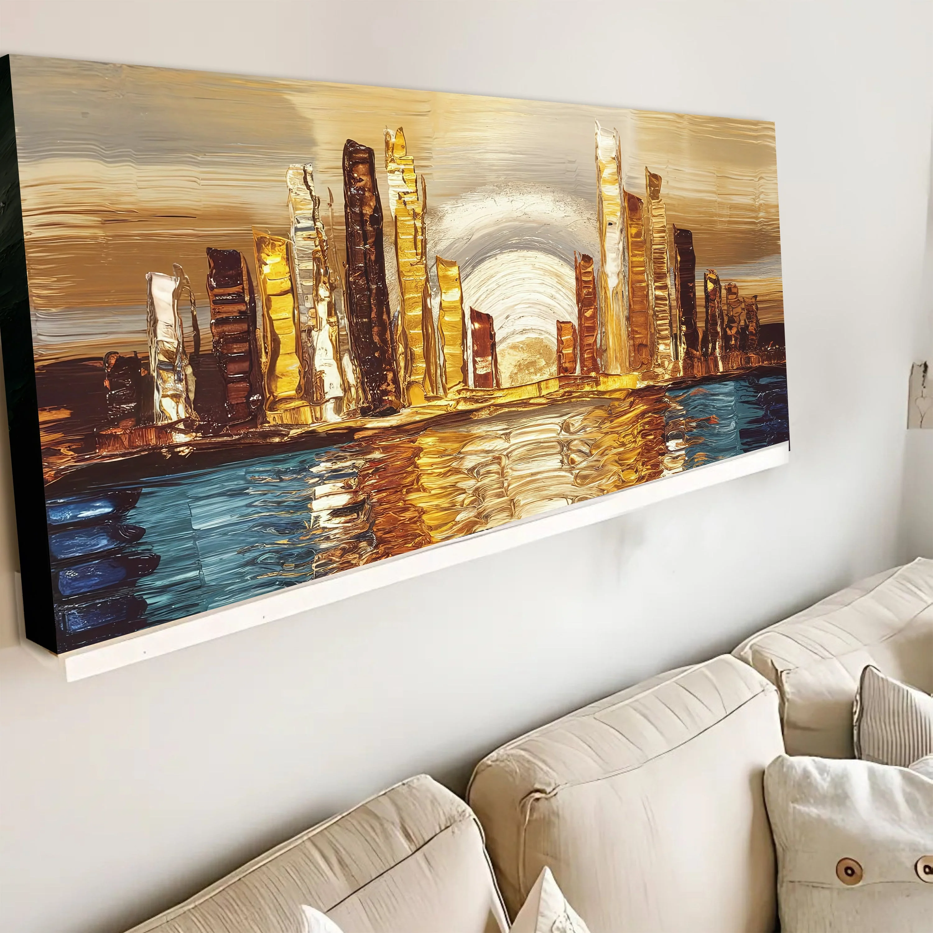Golden Metropolis Abstract Impasto Wall Art - Image 4