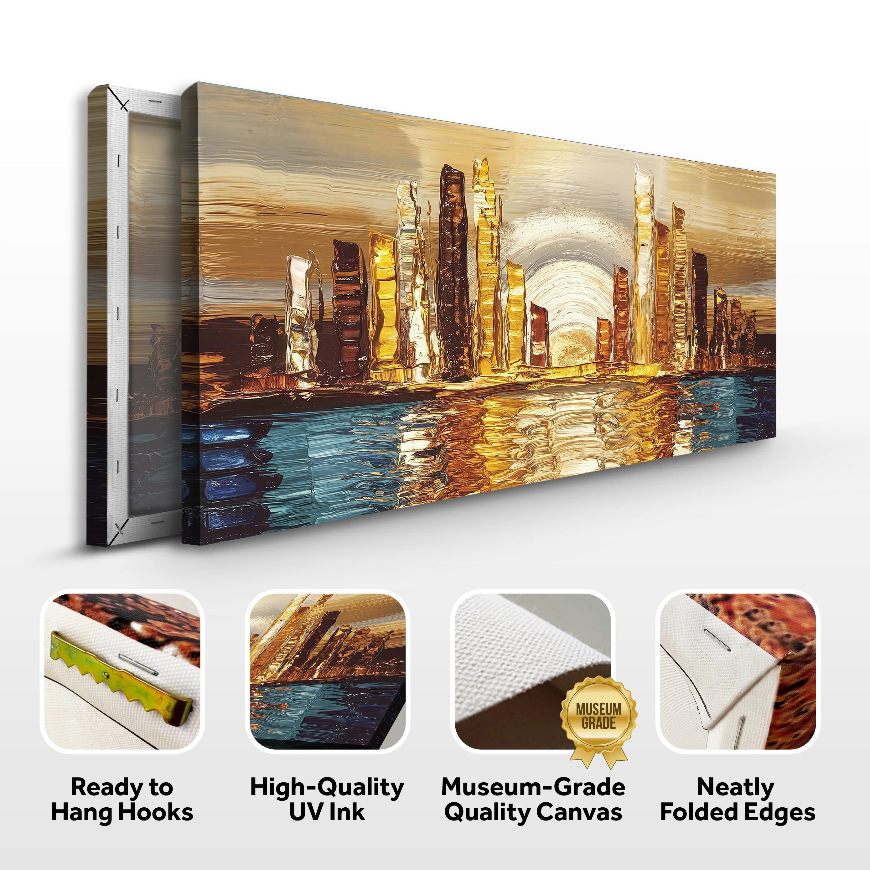Golden Metropolis Abstract Impasto Wall Art - Image 8