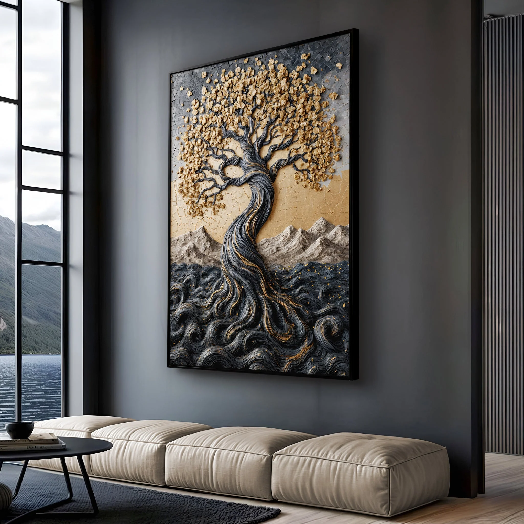 Golden Tree of Life Minimalist Impasto Wall Art - Image 2