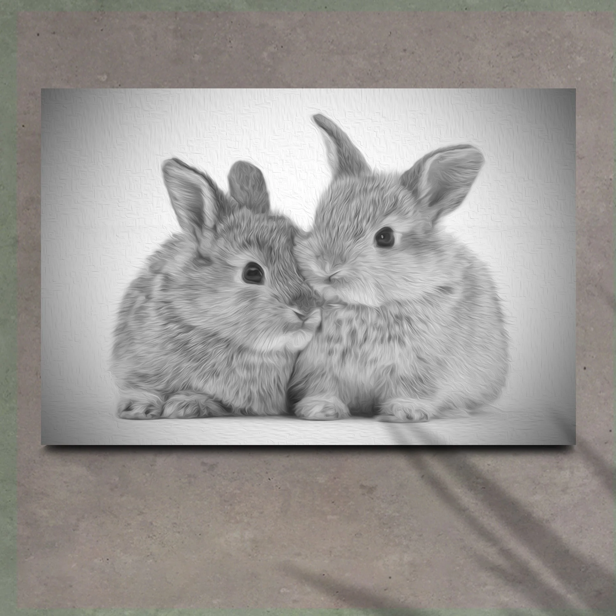 Gray Rabbits Sketch Canvas Wall Art - Image 2