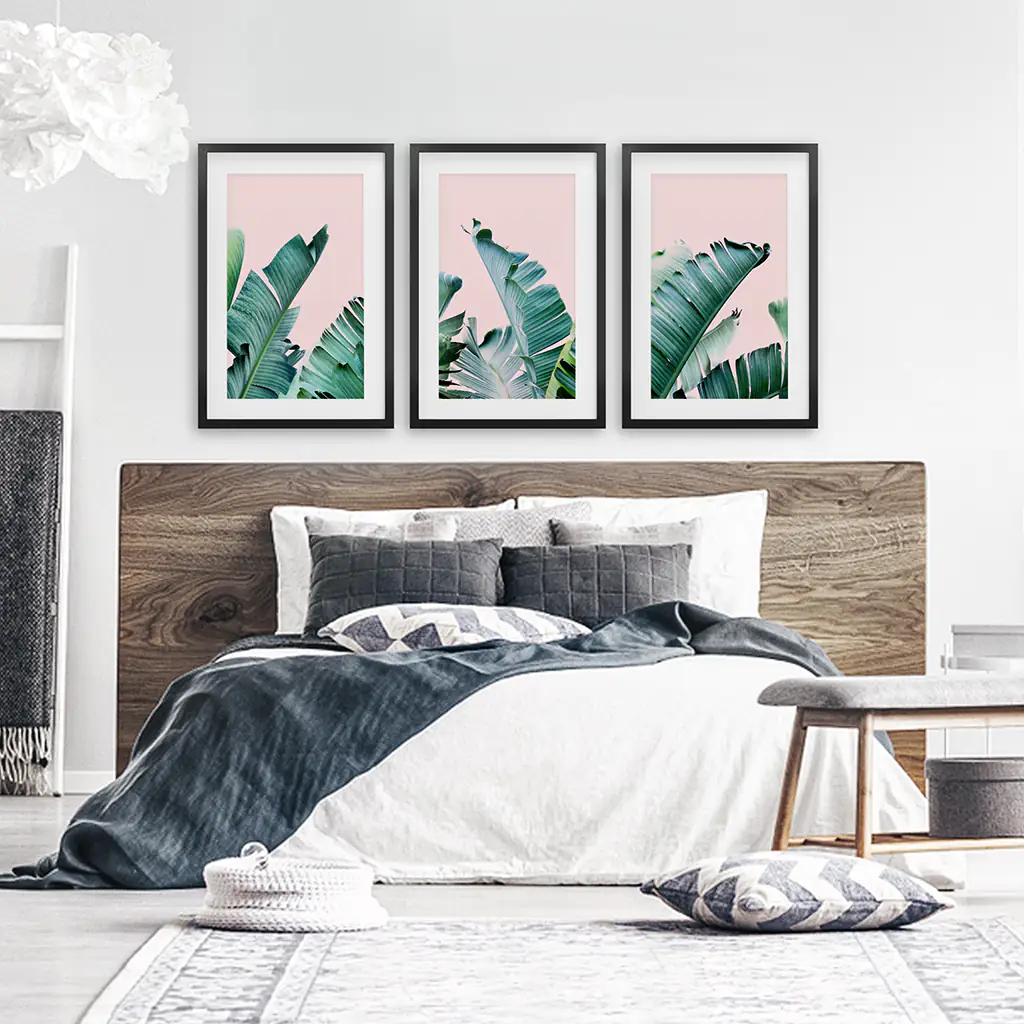 Green Banana Leaves on Pink. Tropical Triptych - Image 4