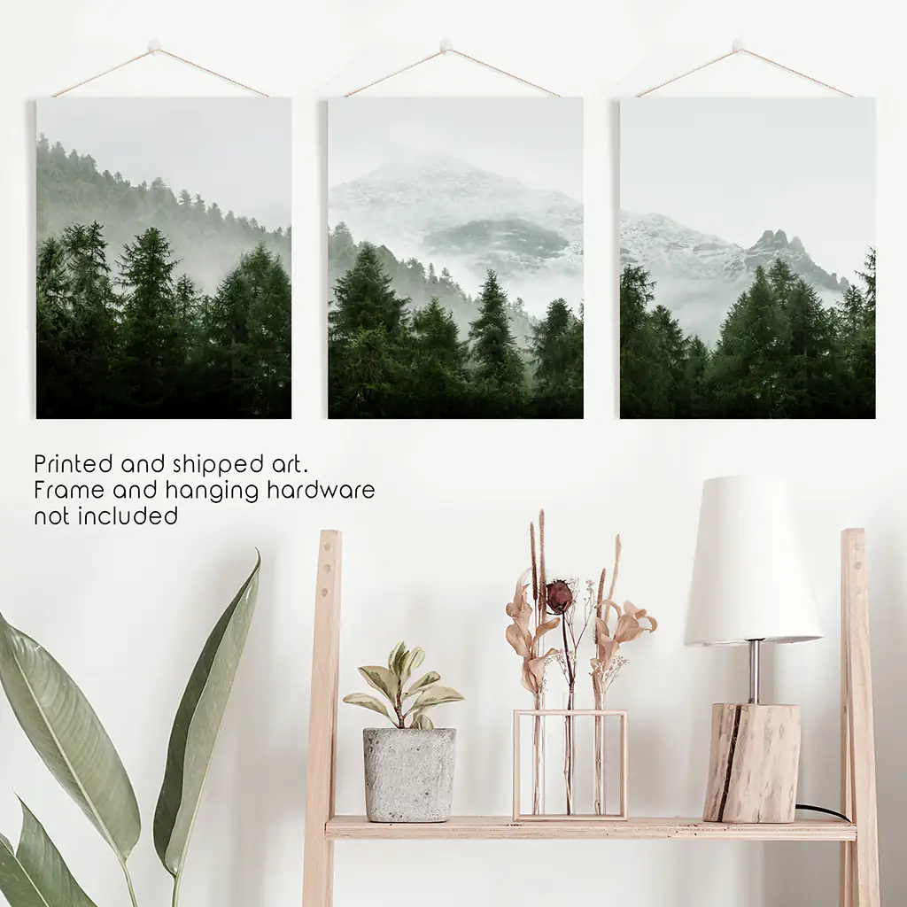 Green Mountain Forest 3 Piece Wall Art. Foggy Nordic Nature - Image 10