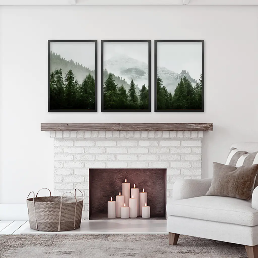 Green Mountain Forest 3 Piece Wall Art. Foggy Nordic Nature - Image 5