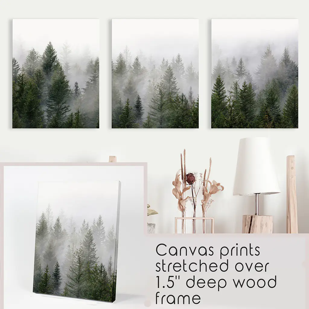 Green Pine Tree Forest. Foggy Nature Wall Art Prints - Image 9