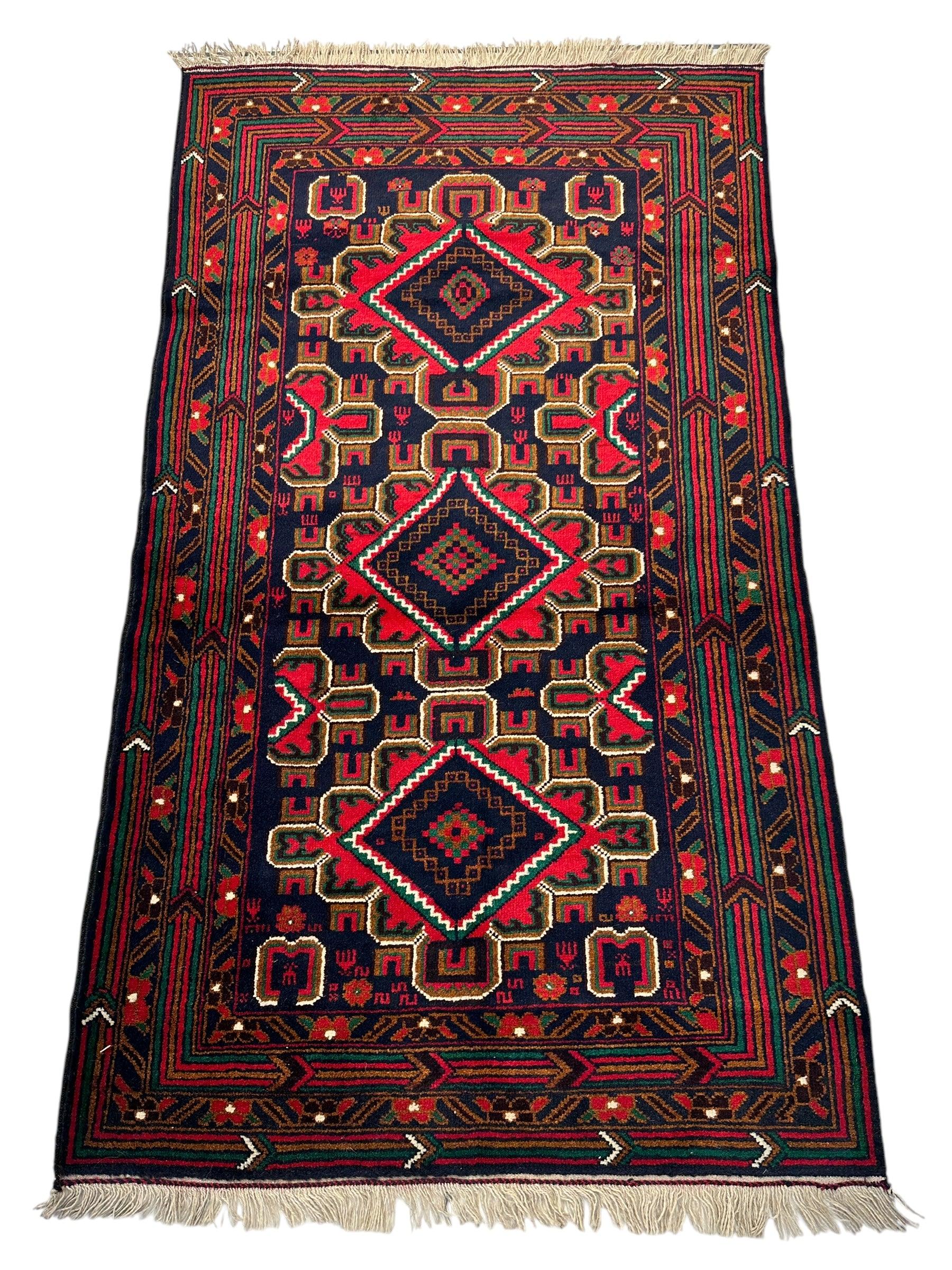 Hand-Knotted Afghani Baluch Wool Rug - 2'10" x 5' - Image 3
