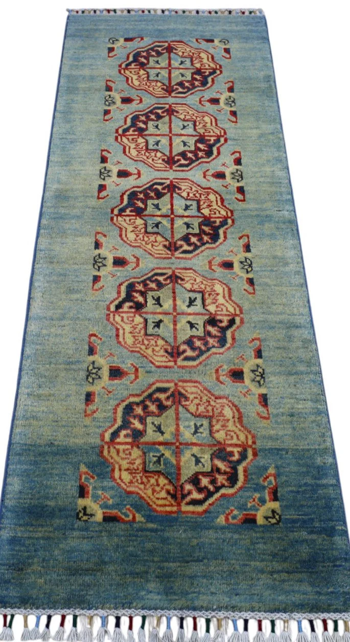 Hand-Knotted Afghani Kazak Wool Rug – 2’1″ x 5’7″ - Image 2