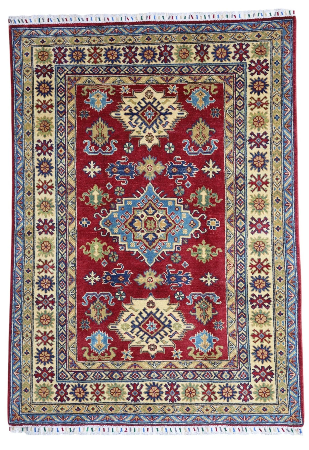 Hand-Knotted Afghani Kazak Wool Rug – 4’9″ x 6’8″
