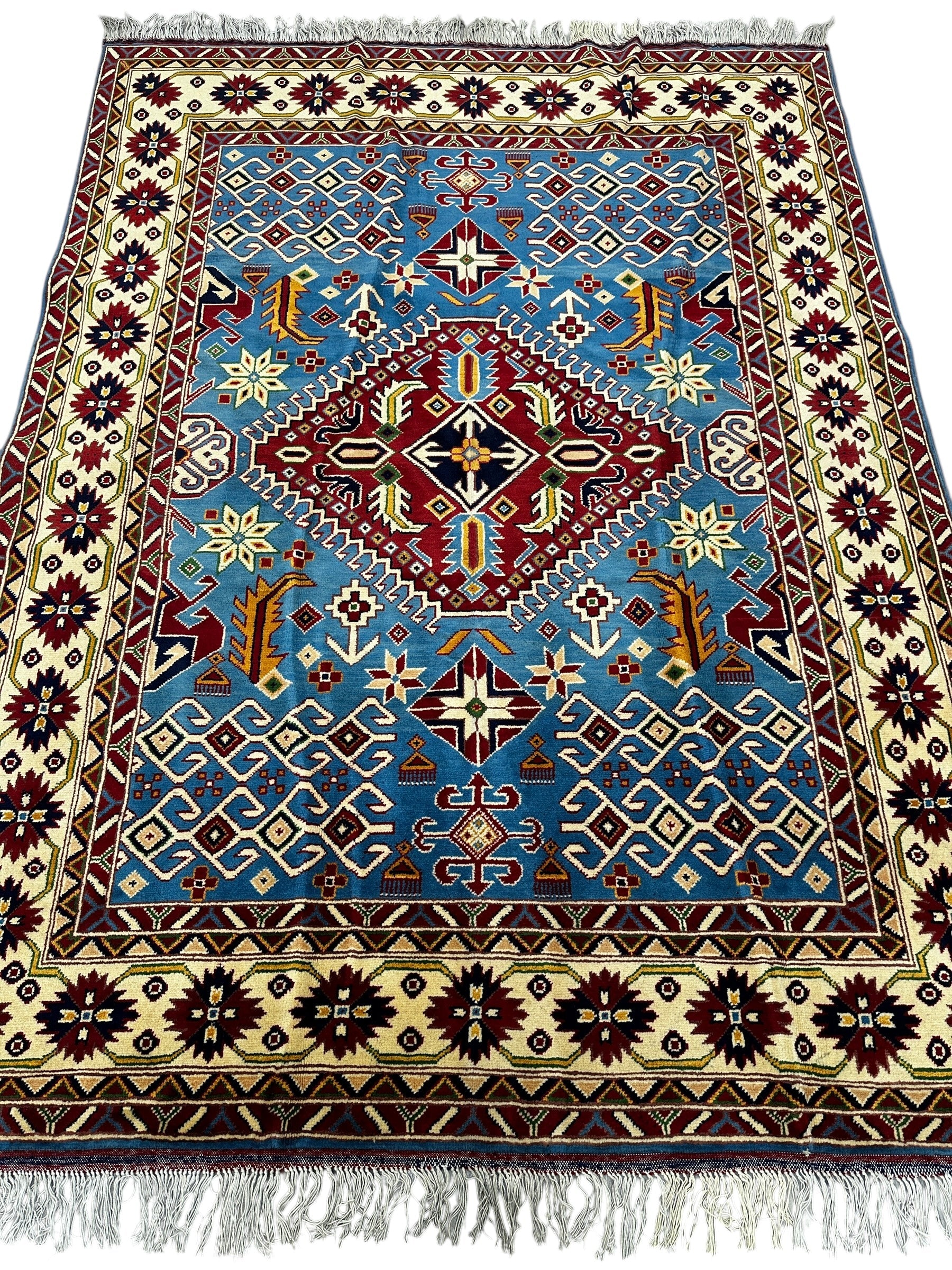 Hand-Knotted Afghani Kazak Wool Rug – 5’0″ x 6’10″ - Image 2