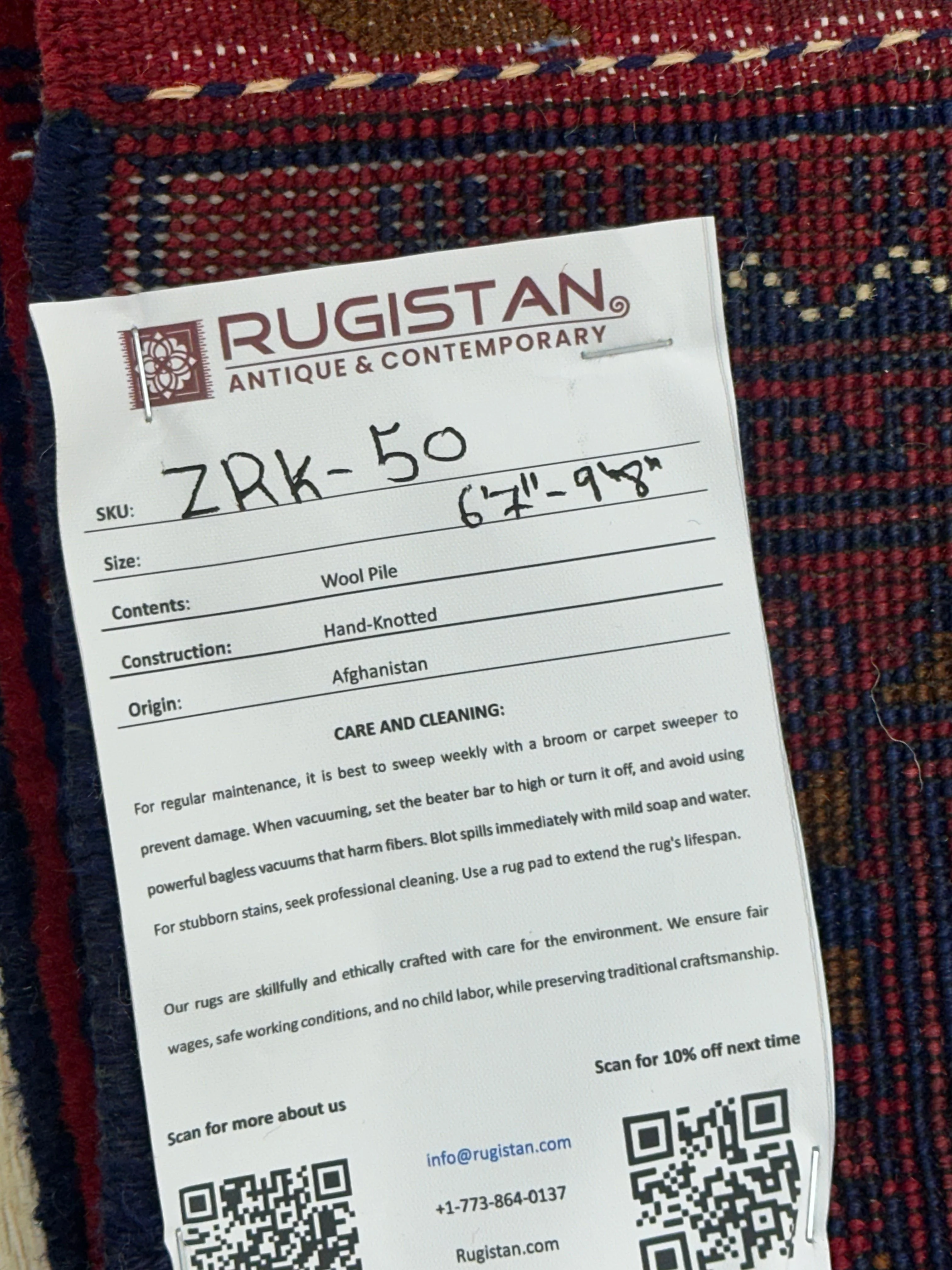 Hand-Knotted Afghani Zerkhaki Wool Rug – 6’7″ x 9’8″ - Image 4