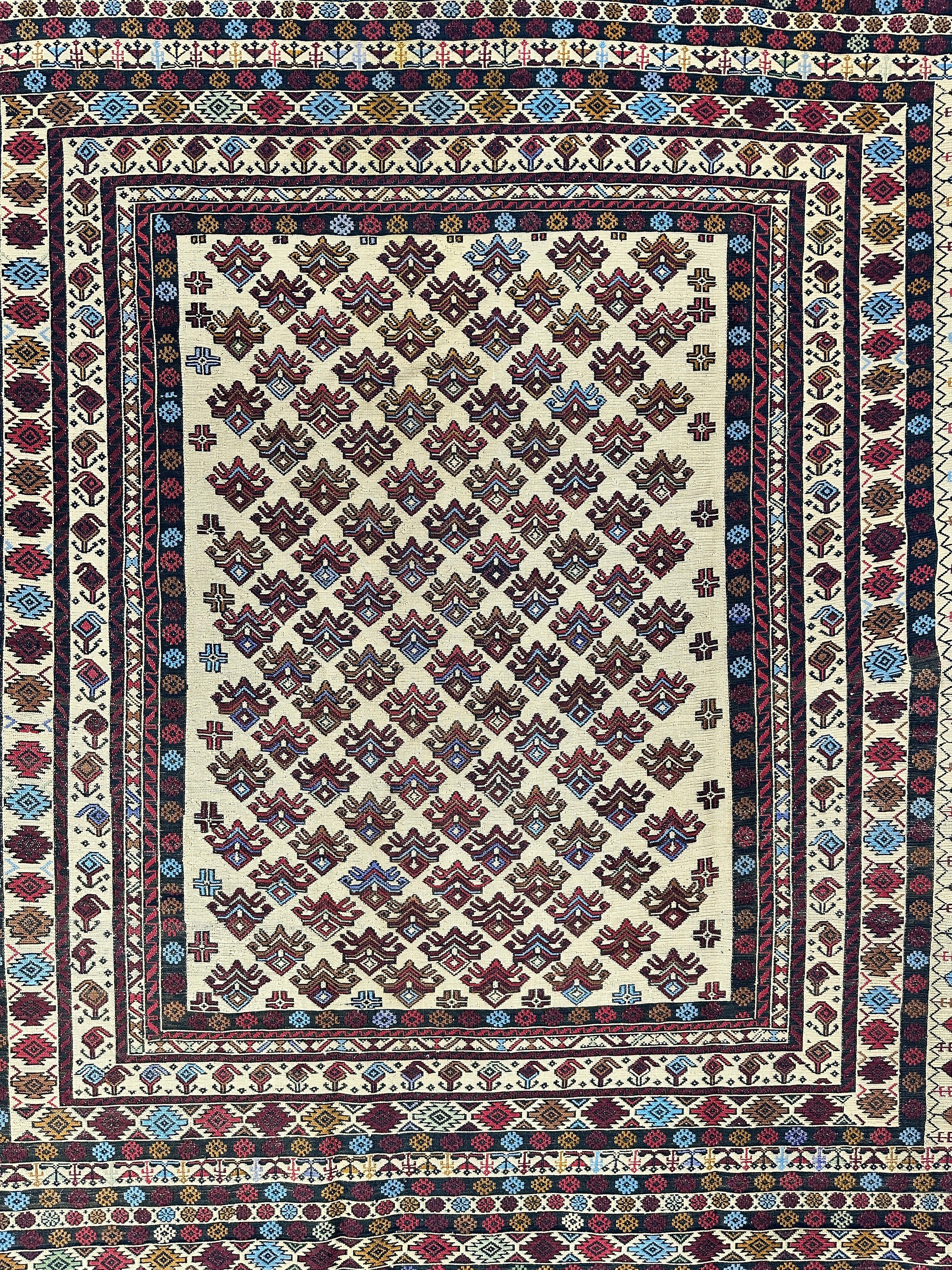 Hand-Woven Afghani Maliki Soumak Wool Kilim Rug - 4'2" x 6' - Image 2