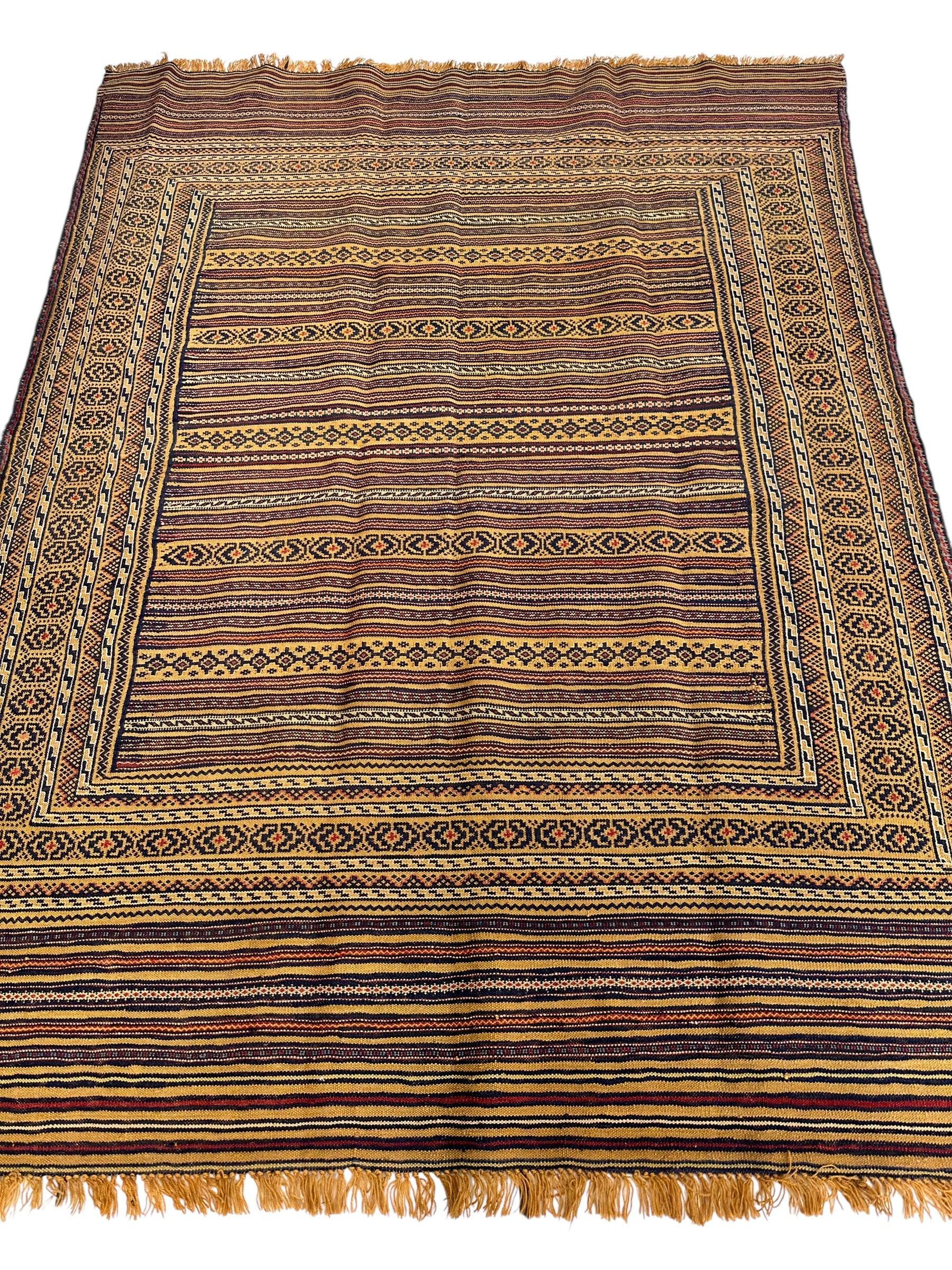 Hand-Woven Afghani Maliki Wool Kilim Rug - 4'5" x 6' - Image 3