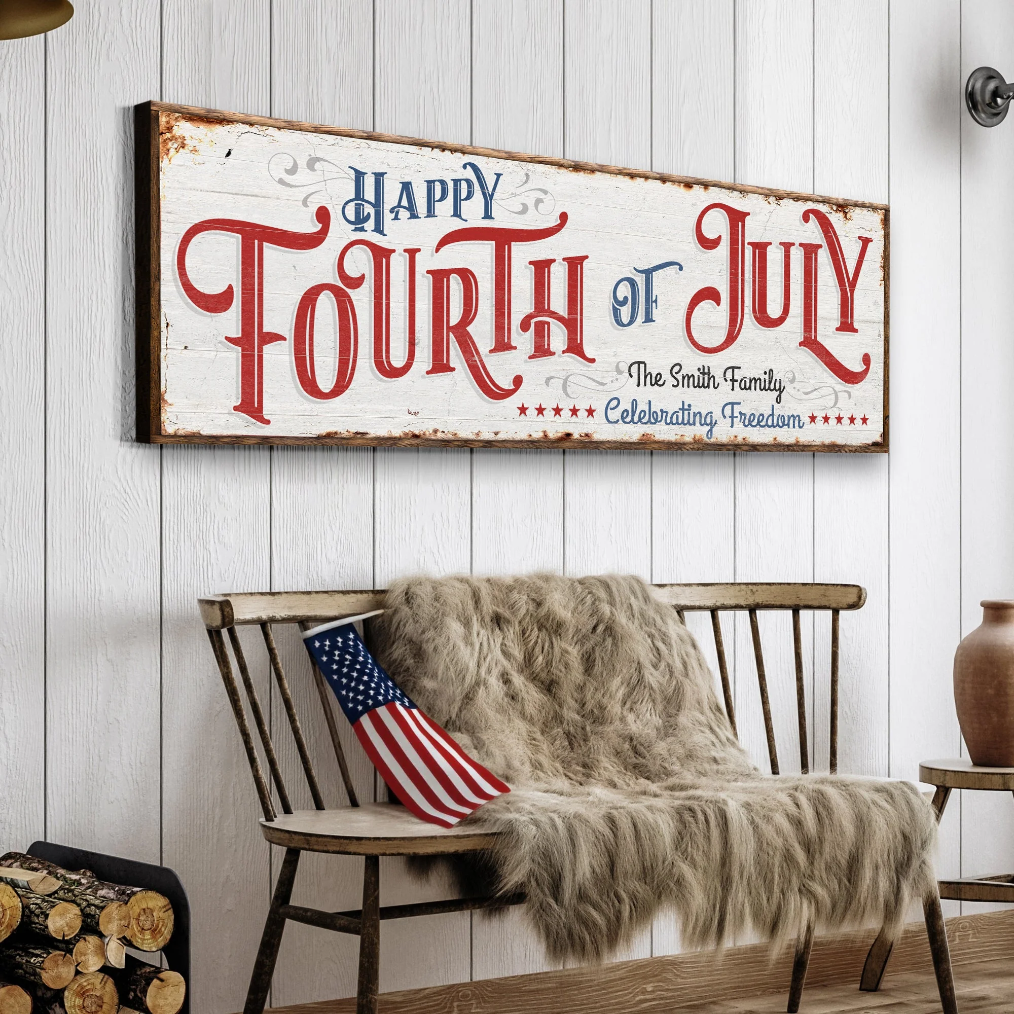 Happy 4th Of July Personalized Canvas Decor | Independence Day Canvas Home Wall Art | Red White And Blue Canvas | Living Room Wall Decor - Image 3