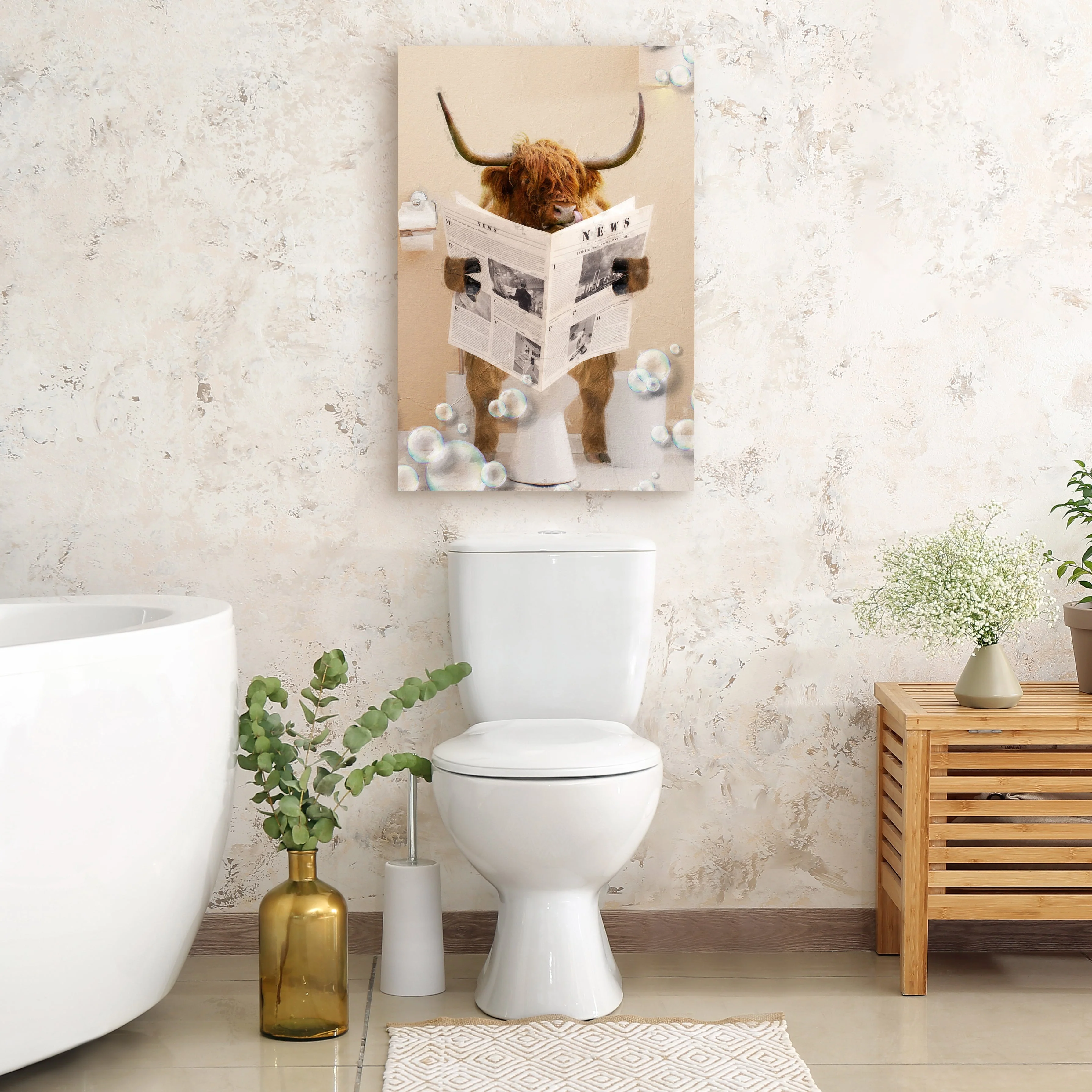 Highland Cow Reading Newspaper Canvas Wall Art - Image 2
