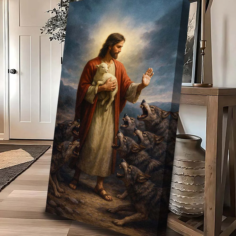 Jesus Protects The Lamb From Wolves Faith Wall Art V - Image 5