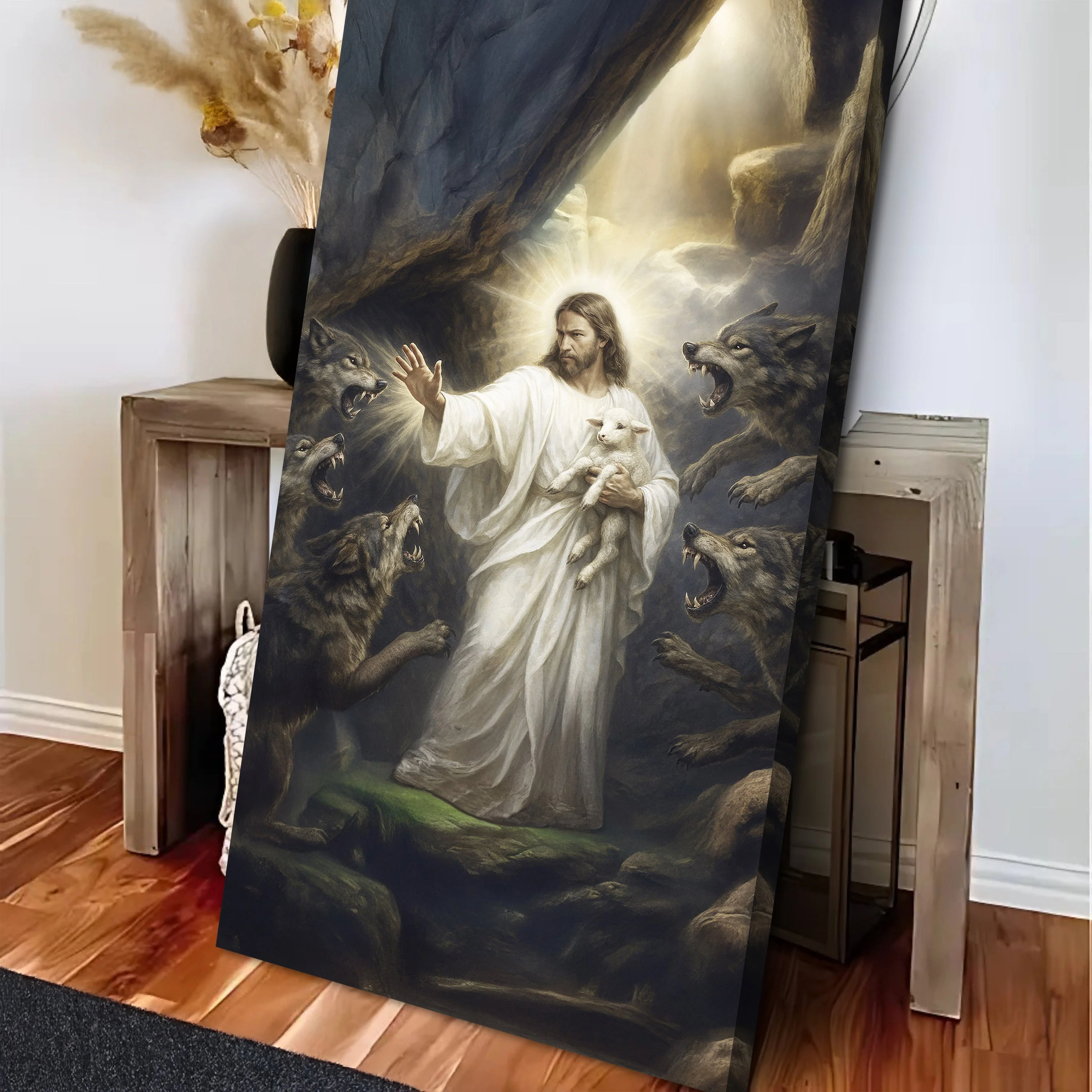 Jesus Protects The Lamb From Wolves Faith Wall Art XV - Image 5