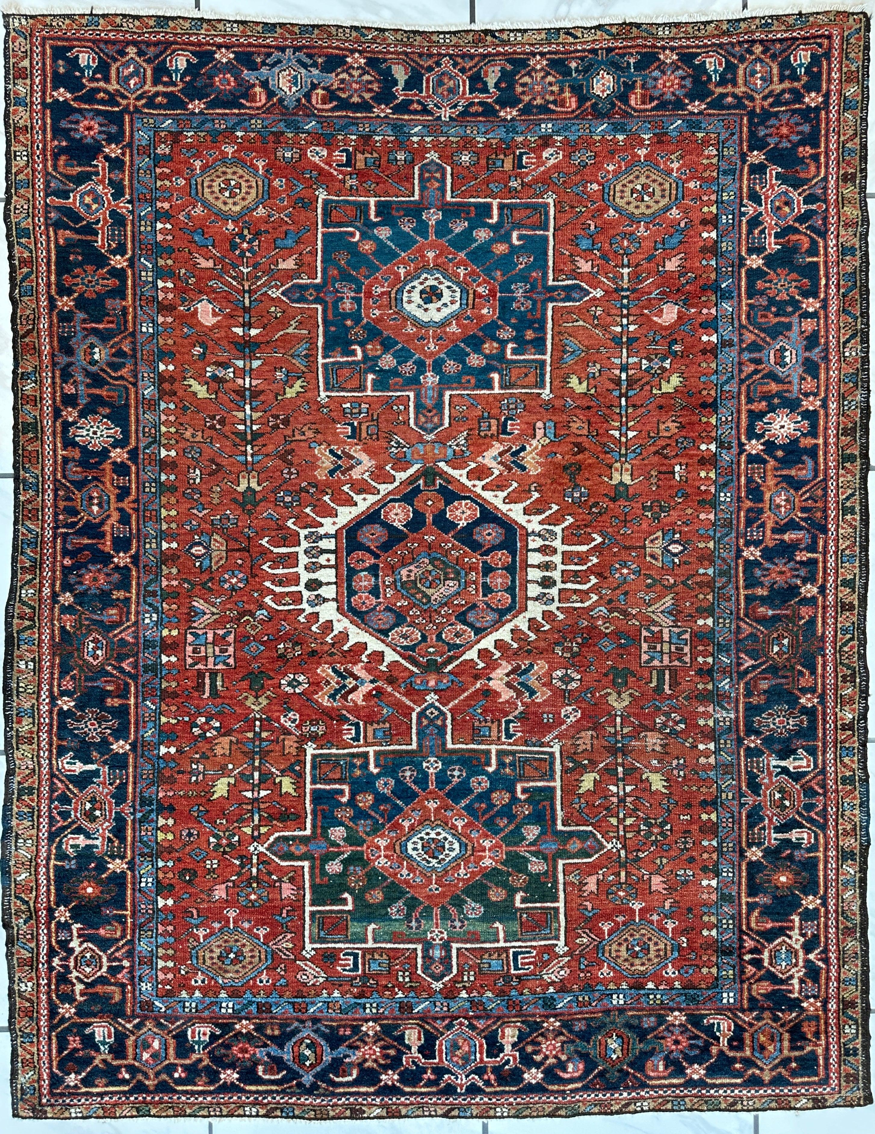 KARAJA Persian Antique Heriz Rug 4'9" x 6'