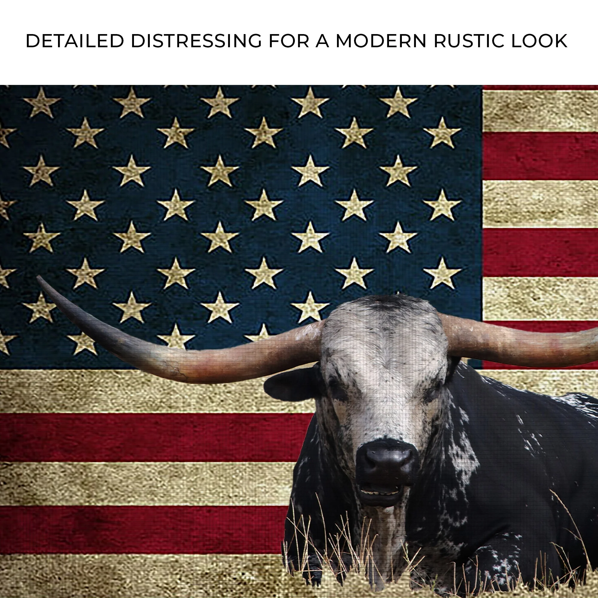 Longhorn Cattle American Flag Canvas Wall Art - Image 4