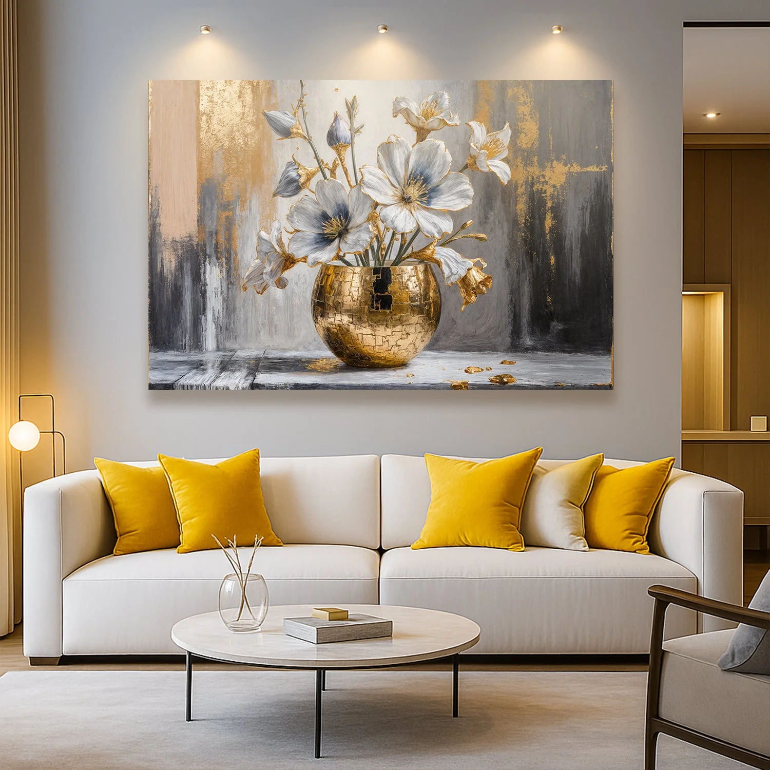 Magnolia Bloom in Gold Abstract Wall Art - Image 3
