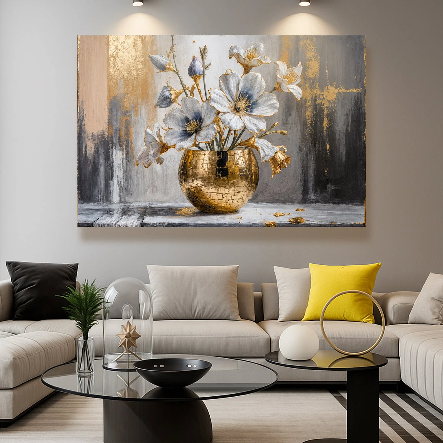 Magnolia Bloom in Gold Abstract Wall Art - Image 5