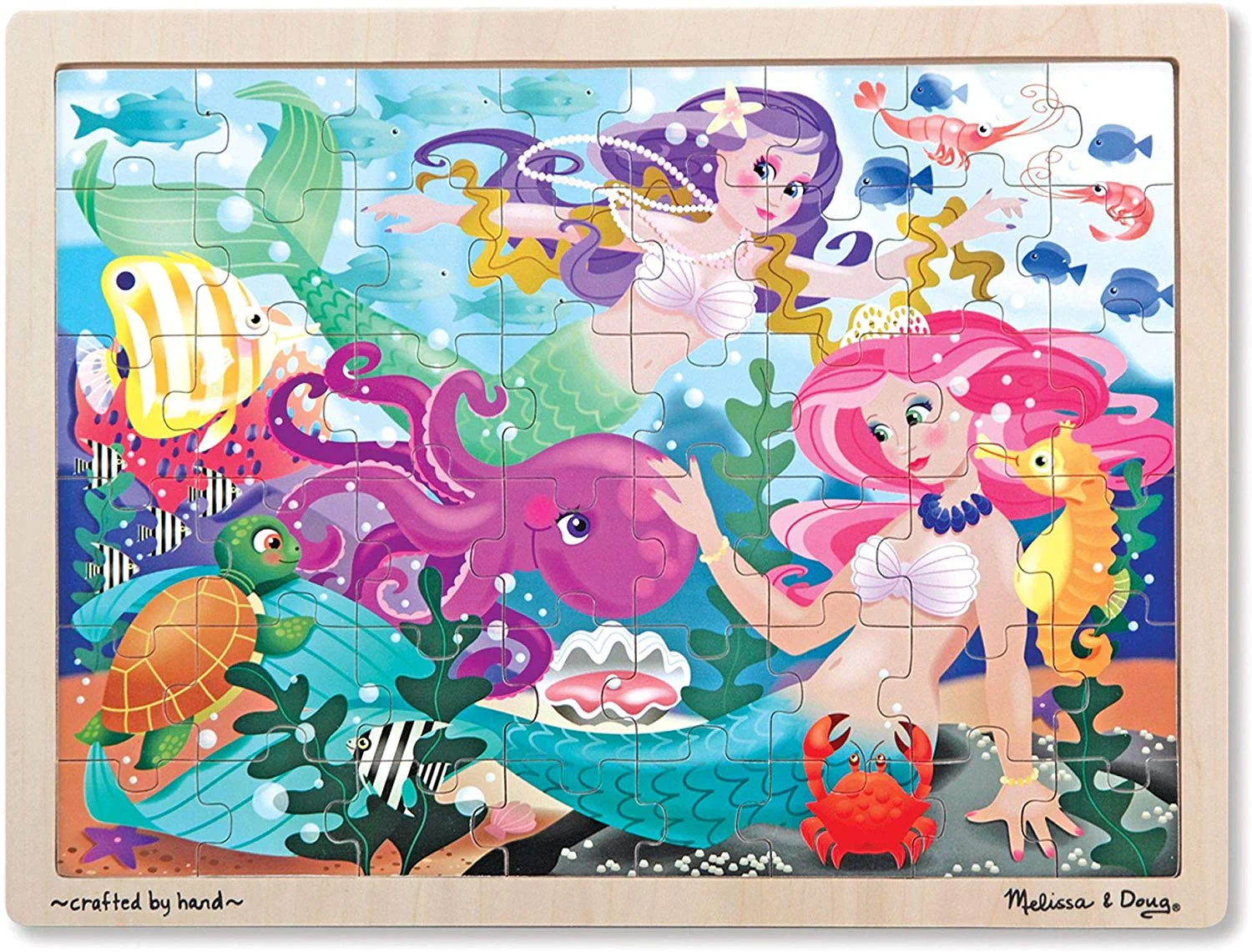 Melissa & Doug Mermaid Fantasea Wooden Jigsaw Puzzle (Preschool, Sturdy Wooden Construction, 48 Pieces, 15.7” H x 11.7” W x 0.45” L, Great Gift for Girls and Boys - Best for 4, 5, and 6 Year Olds)