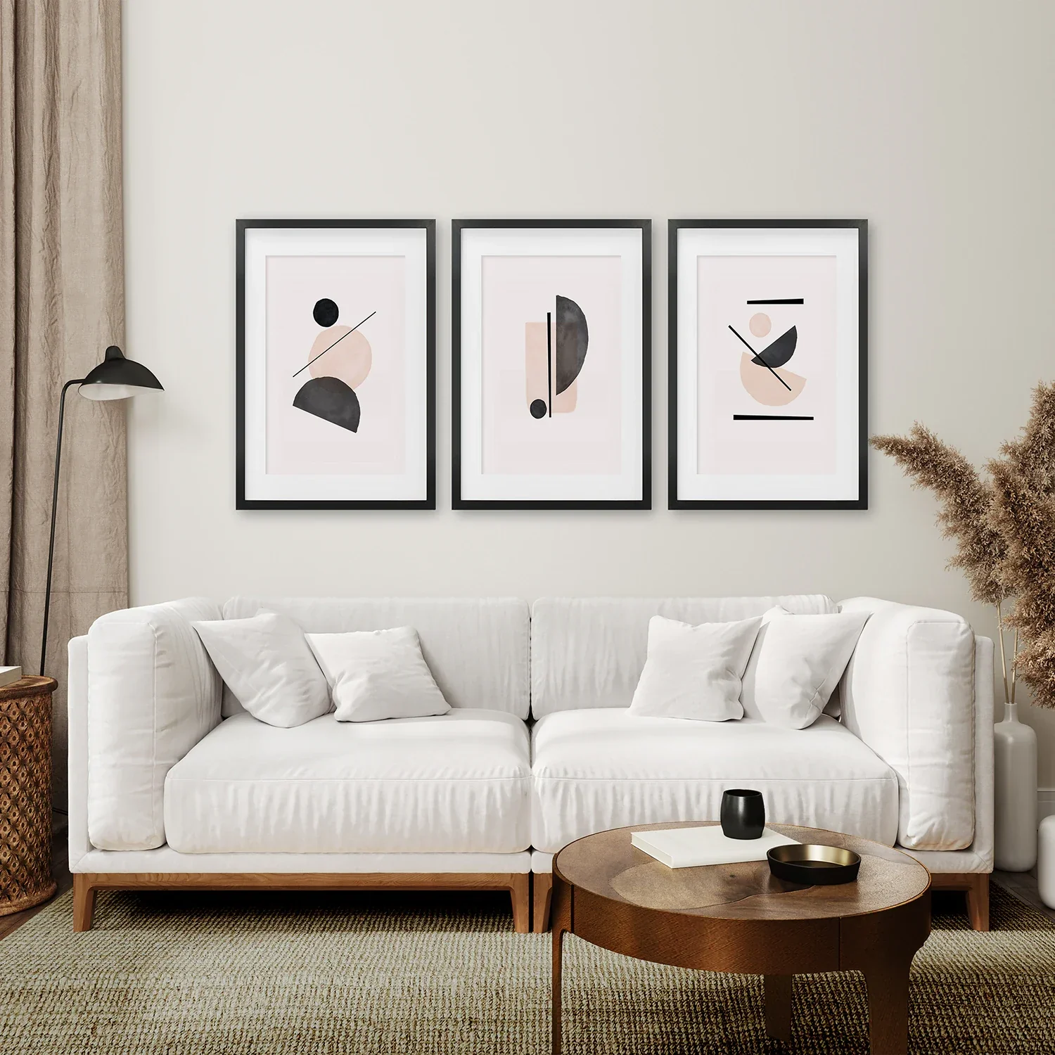 Mid-Century Modern Print Set: Beige & Black Abstract Art - Image 6