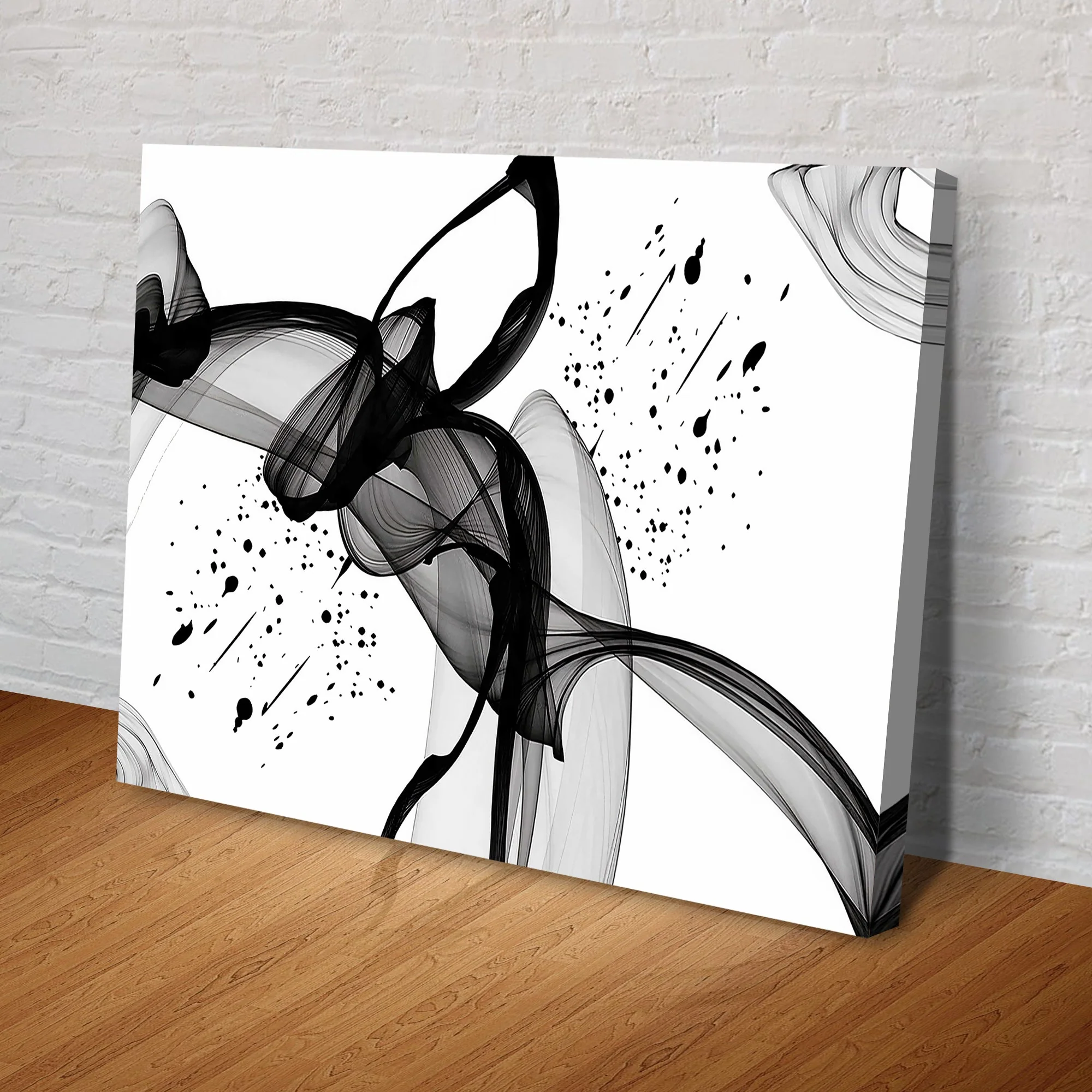 Minimalist Black Abstract Canvas Wall Art - Image 2