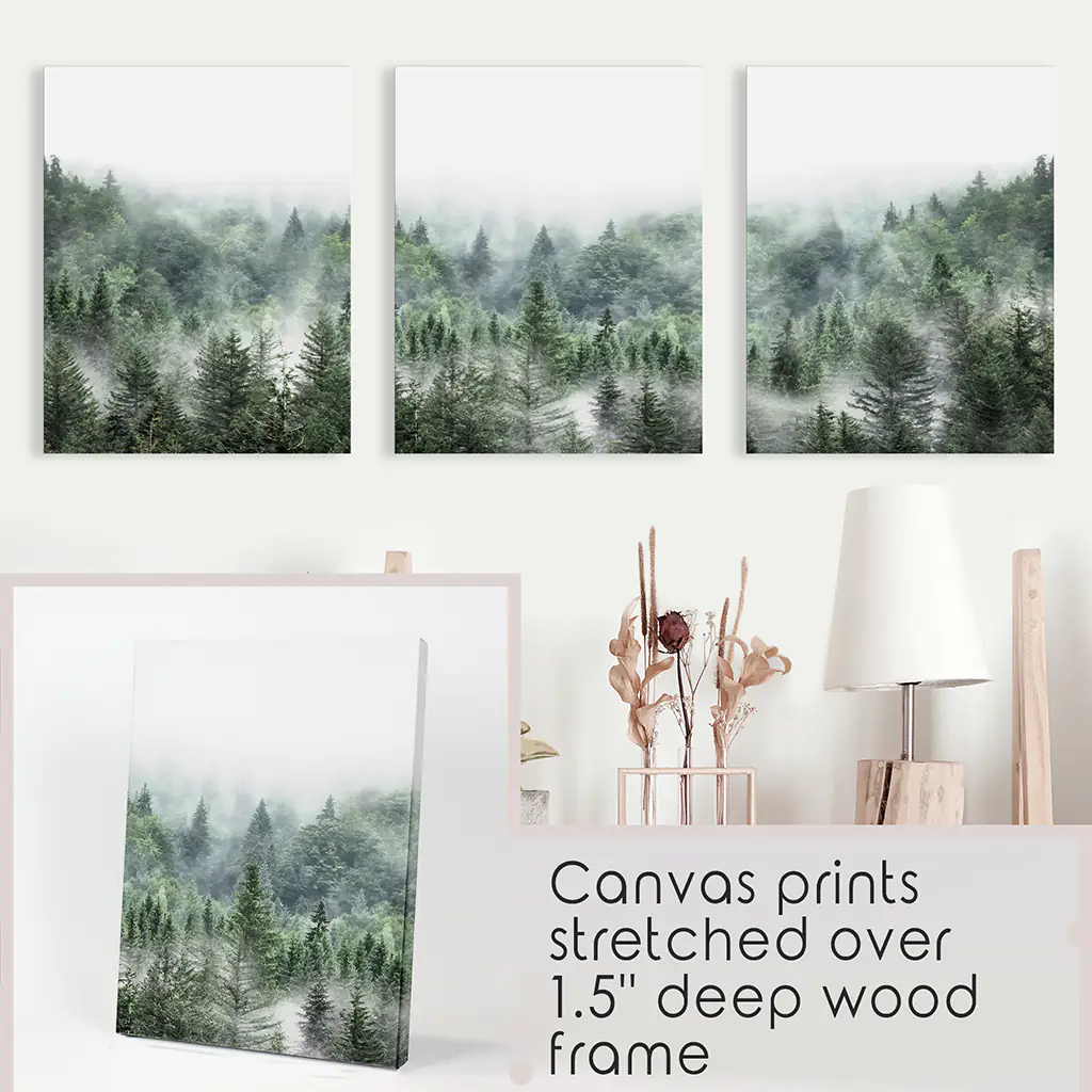 Minimalist Set of 3 Green Misty Mountain Forest Prints - Image 10