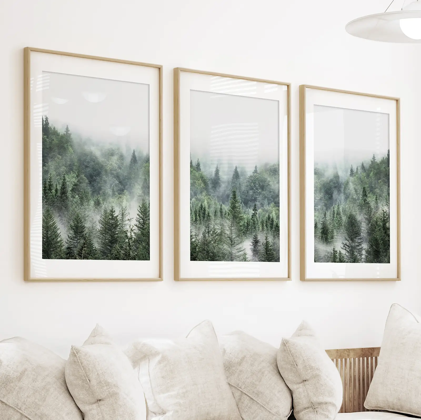 Minimalist Set of 3 Green Misty Mountain Forest Prints - Image 2