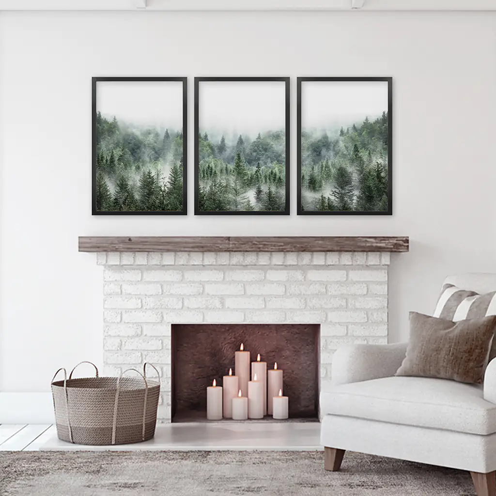 Minimalist Set of 3 Green Misty Mountain Forest Prints - Image 3