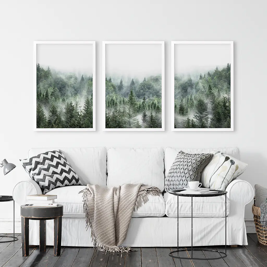 Minimalist Set of 3 Green Misty Mountain Forest Prints - Image 4
