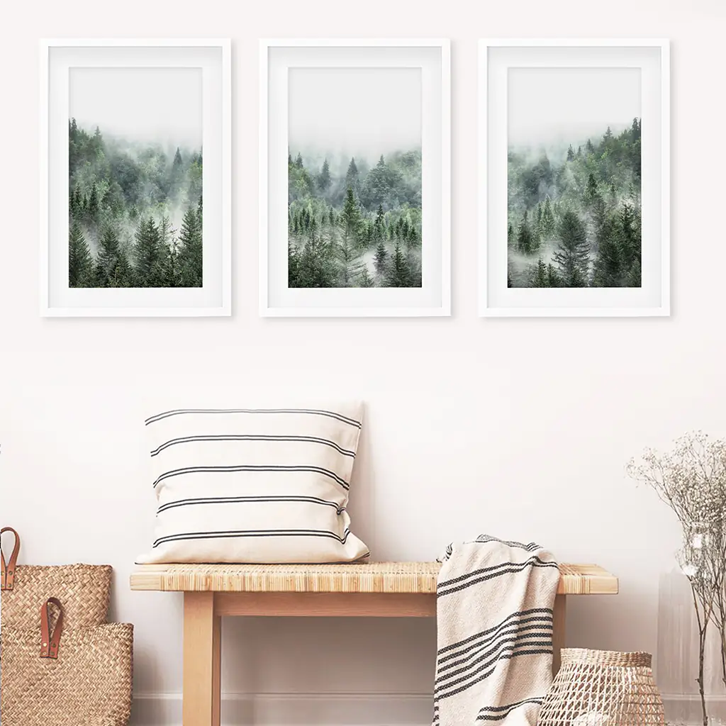 Minimalist Set of 3 Green Misty Mountain Forest Prints - Image 6