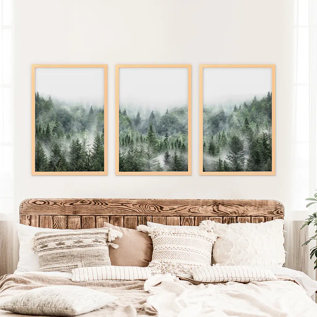 Minimalist Set of 3 Green Misty Mountain Forest Prints - Image 8