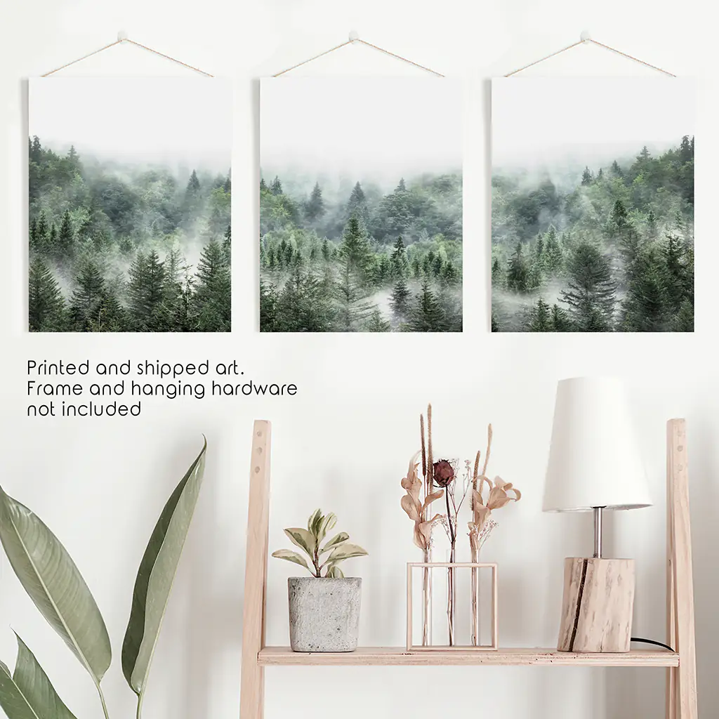 Minimalist Set of 3 Green Misty Mountain Forest Prints - Image 9