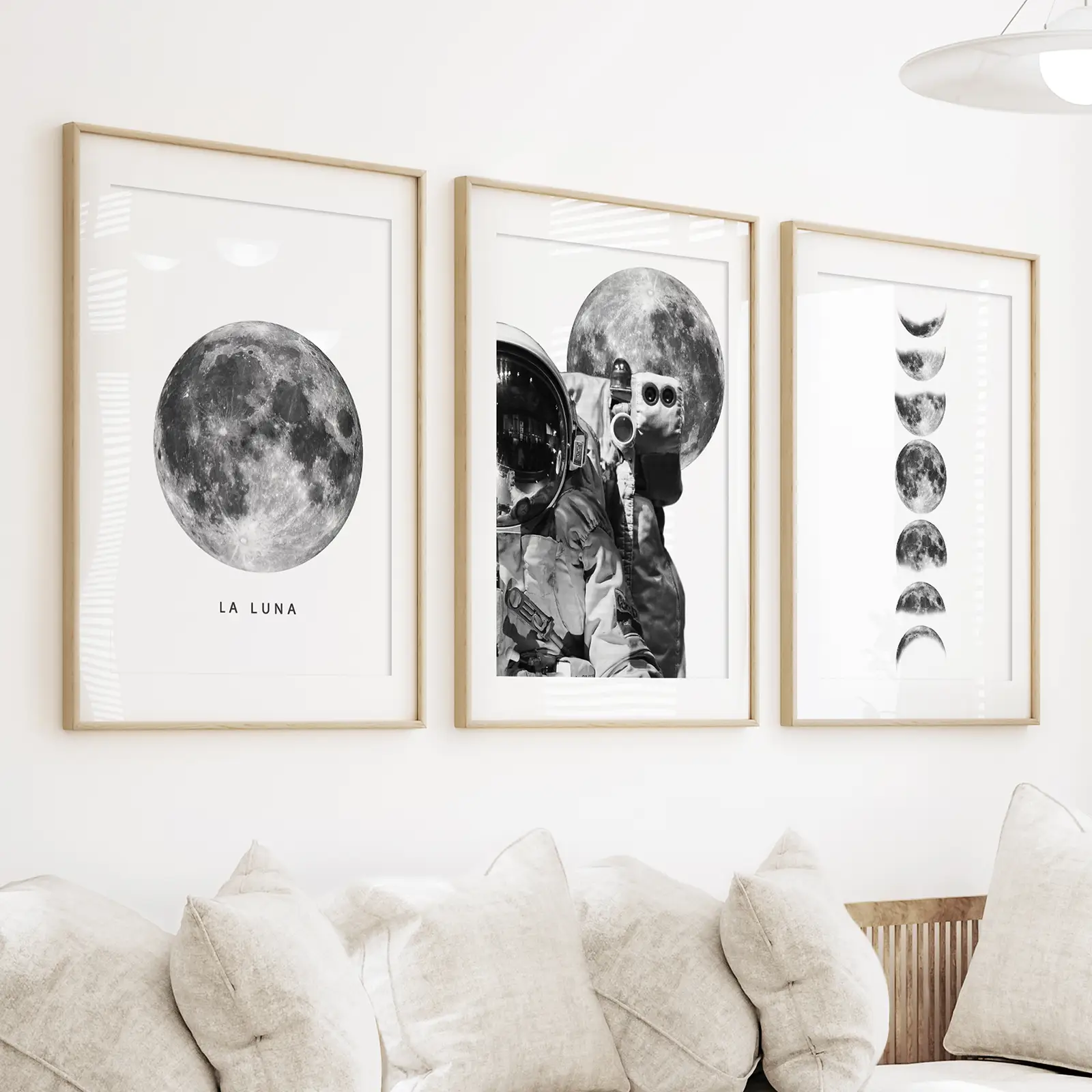 Modern Black White Moon Phases Wall Art Set of 3 - Image 3