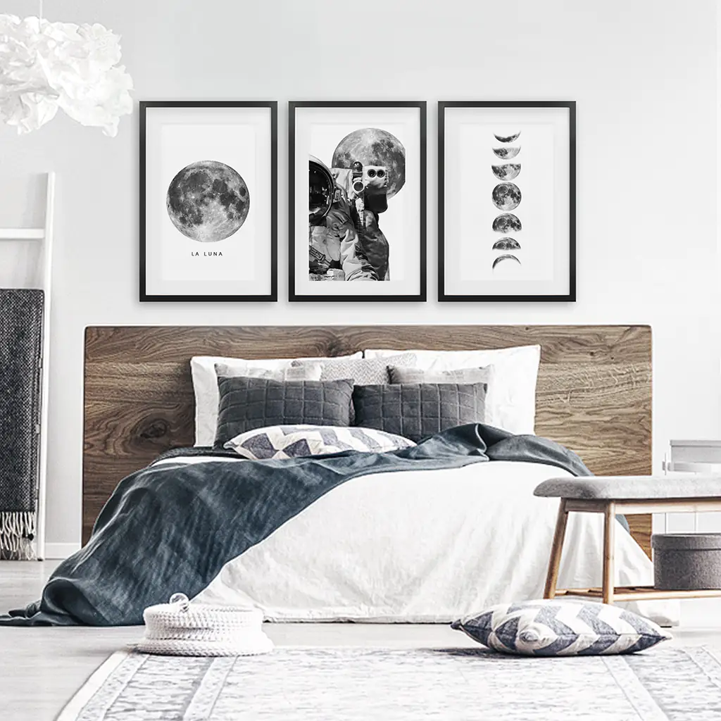 Modern Black White Moon Phases Wall Art Set of 3 - Image 4